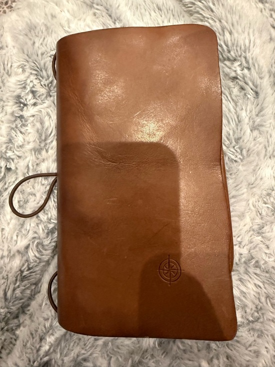 QVC Handbags - QVC Brown Leather Travel Folio with Embossed Compass